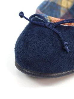 Lunar Blue Bow Tartan Trim Pump Slippers Clearance