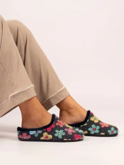 Lunar Blue Dolly Flower Mule Slippers