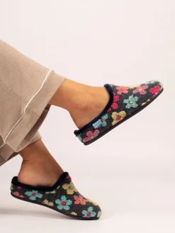 Lunar Blue Dolly Flower Mule Slippers