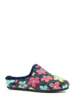 Lunar Blue Dolly Flower Mule Slippers