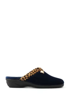 Lunar Michelle Animal Print Trim Wedged Mule Slippers Blue Best