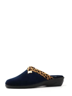Lunar Michelle Animal Print Trim Wedged Mule Slippers Blue Best