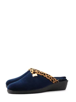 Lunar Michelle Animal Print Trim Wedged Mule Slippers Blue Best