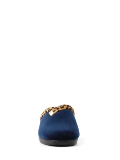 Lunar Michelle Animal Print Trim Wedged Mule Slippers Blue Best