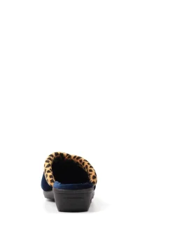Lunar Michelle Animal Print Trim Wedged Mule Slippers Blue Best