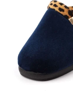 Lunar Michelle Animal Print Trim Wedged Mule Slippers Blue Best