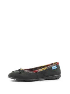 Lunar Grey Bow Tartan Trim Pump Slippers Discount