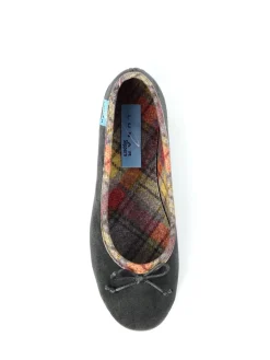 Lunar Grey Bow Tartan Trim Pump Slippers Discount