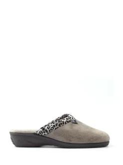 Lunar Michelle Animal Print Trim Wedged Mule Slippers Grey Sale