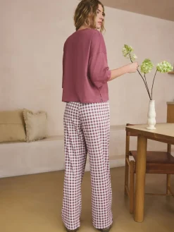 Next Mauve Purple Gingham Cotton Short Sleeve Pyjamas Clearance