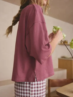 Next Mauve Purple Gingham Cotton Short Sleeve Pyjamas Clearance