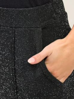 M&Co Black Petite Metallic Wide Leg Trousers Clearance