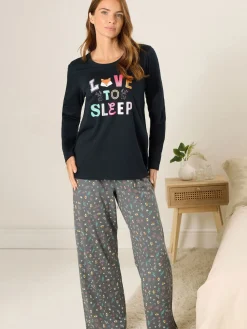 M&Co Blue Love To Sleep Long Sleeve Wide Leg PJ Set Outlet