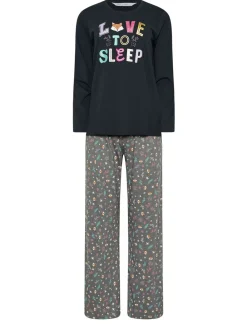 M&Co Blue Love To Sleep Long Sleeve Wide Leg PJ Set Outlet