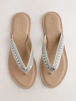 Next Metallic Standard/Wide Fit Beaded Toe Thong Sandals
