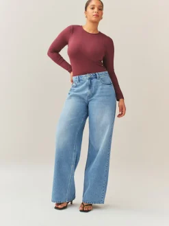 Next Hourglass Wide Leg Jeans Mid Blue Outlet