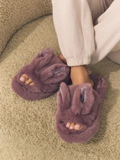 Next Mink Brown Bunny Faux Fur Slider Slippers
