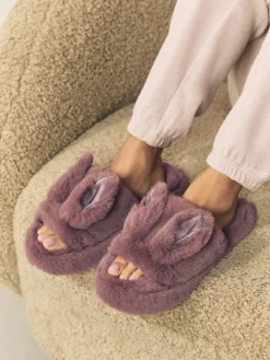 Next Mink Brown Bunny Faux Fur Slider Slippers