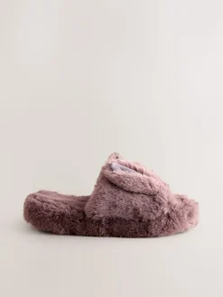 Next Mink Brown Bunny Faux Fur Slider Slippers