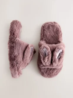 Next Mink Brown Bunny Faux Fur Slider Slippers