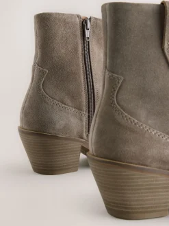 Next Extra Wide Fit Cowboy Block Heel Ankle Boots Mink Brown Clearance