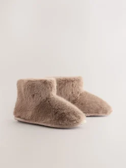 Next Faux Fur Boot Slippers Mink Brown Hot