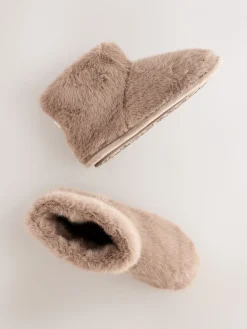 Next Faux Fur Boot Slippers Mink Brown Hot