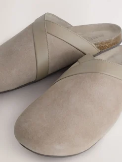 Next Forever Comfort Leather Clean Footbed Clogs Mink Brown New