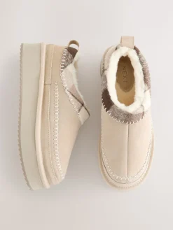 Next Forever Comfort® Leather Fur Lined Cosy Platform Shoes Mink Brown New