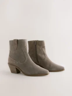 Next Standard/Wide Fit Cowboy Block Heel Ankle Boots Mink Brown