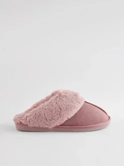 Next Mink Pink Faux Fur Lined Suede Mule Slippers Discount