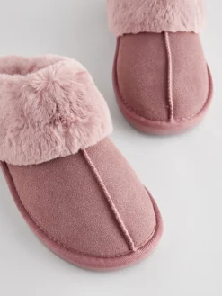 Next Mink Pink Faux Fur Lined Suede Mule Slippers Discount