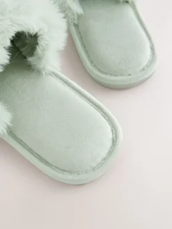 Next Mint Green Faux Fur Lined Slider Slippers Best