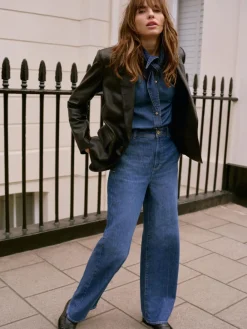 Mint Velvet Black Leather Single Breasted Blazer Sale