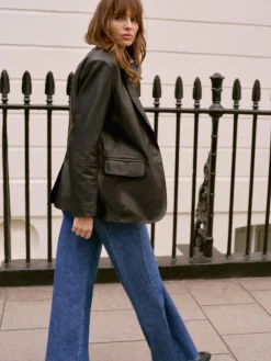 Mint Velvet Black Leather Single Breasted Blazer Sale