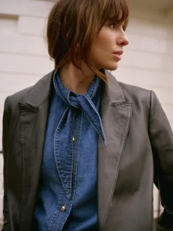 Mint Velvet Black Leather Single Breasted Blazer Sale