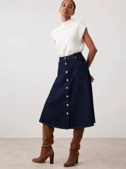 Mint Velvet Blue Denim Midi Skirt Hot