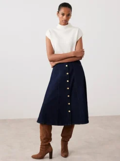 Mint Velvet Blue Denim Midi Skirt Hot