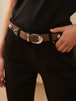 Mint Velvet Statement Leather Belt Brown Discount
