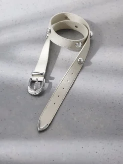 Mint Velvet Statement Leather Belt Cream Hot