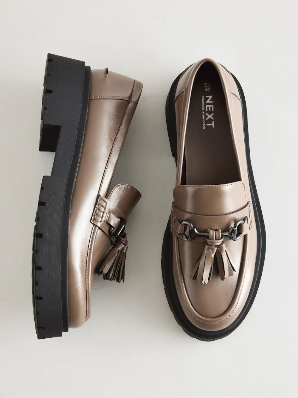 Next Forever Comfort Chunky Platform Tassel Loafers Mocha Brown Sale