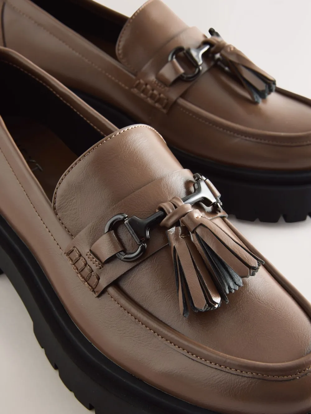 Next Forever Comfort Chunky Platform Tassel Loafers Mocha Brown Sale