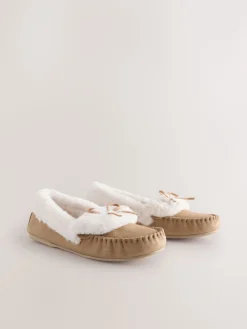 Next Mocha Brown Moccasin Suede Slippers Sale