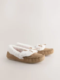 Next Mocha Brown Moccasin Suede Slippers Sale