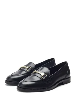 Moda in Pelle Elarra Flat Loafers With Snaffle Trim Black Chrome Hot
