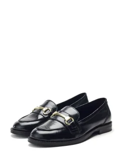 Moda in Pelle Elarra Flat Loafers With Snaffle Trim Black Clearance