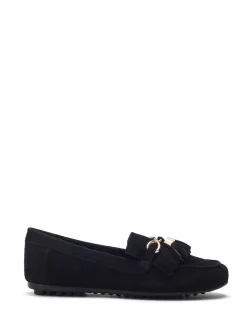 Moda in Pelle Essana Chain And Tassel Detail Moccasins Black New