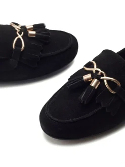 Moda in Pelle Essana Chain And Tassel Detail Moccasins Black New