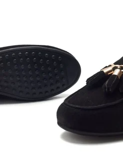 Moda in Pelle Essana Chain And Tassel Detail Moccasins Black New