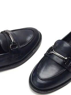 Moda in Pelle Elarra Flat Loafers With Snaffle Trim Blue Hot